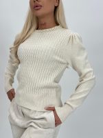 Pulover din tricot cu model torsade și perle - imagine 4