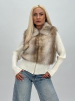 Jachetă din tricot cu blană bej