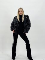 Jachetă din ecopiele și blană cu catarame - imagine 9