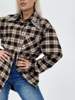 Cămașă în carouri cu guler accesorizat - imagine 5