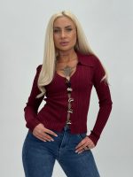 Pulover rigat cu guler și nasturi aurii - imagine 5