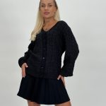Pulover cardigan cu model torsade și lurex