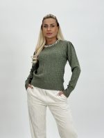 Pulover din tricot cu model torsade și perle - imagine 11