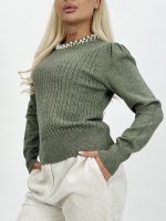 Pulover din tricot cu model torsade și perle - imagine 14