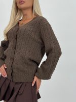 Pulover cardigan cu model torsade și lurex - imagine 7