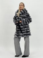 Jachetă oversized gri din blană - imagine 8