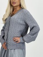 Pulover cardigan cu model torsade și lurex - imagine 12