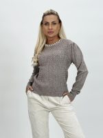 Pulover din tricot cu model torsade și perle - imagine 6