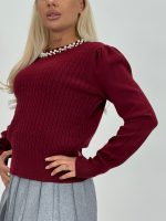 Pulover din tricot cu model torsade și perle - imagine 23