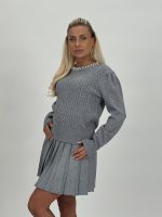 Pulover din tricot cu model torsade și perle - imagine 18