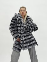 Jachetă oversized gri din blană - imagine 2