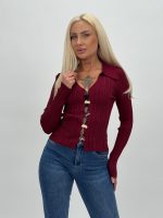 Pulover rigat cu guler și nasturi aurii - imagine 7