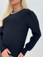 Pulover din tricot cu model torsade și perle - imagine 28