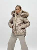 Jachetă asimetrică cu glugă și blană detașabilă - imagine 22