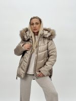 Jachetă asimetrică cu glugă și blană detașabilă - imagine 20