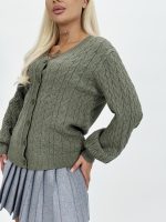 Pulover cardigan cu model torsade și lurex - imagine 16