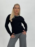 Pulover din tricot cu model torsade și perle - imagine 26