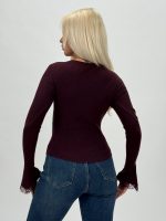 Pulover din jerse rigat cu dantelă - imagine 8