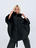 Poncho din lână cu blană - imagine 8