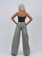 Jeans | Blug wide leg gri cu ștrasuri - imagine 4