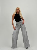 Jeans | Blug wide leg gri cu ștrasuri