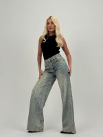 Jeans | Blug wide leg cu ștrasuri - imagine 3