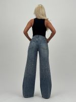 Jeans | Blug wide leg albastru cu ștrasuri - imagine 7