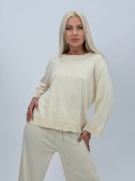Set din tricot subțire bluză și pantalon cu ștrasuri - imagine 5