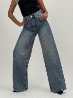 Jeans | Blug wide leg albastru cu ștrasuri - imagine 5