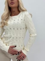 Pulover cu model torsade și ștrasuri - imagine 3