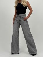 Jeans | Blug wide leg gri cu ștrasuri - imagine 3