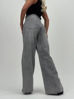 Jeans | Blug wide leg gri cu ștrasuri - imagine 5