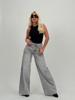 Jeans | Blug wide leg gri cu ștrasuri - imagine 9
