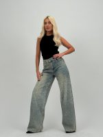 Jeans | Blug wide leg cu ștrasuri