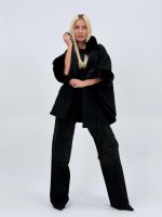 Poncho din lână cu blană - imagine 7