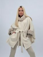 Poncho din lână cu blană - imagine 4