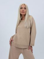 Set din tricot subțire bluză și pantalon cu ștrasuri - imagine 13