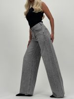 Jeans | Blug wide leg gri cu ștrasuri - imagine 4