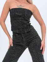 Top corset negru cu ștrasuri - imagine 3