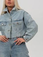 Jachetă de jeans full strass - imagine 3