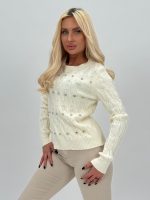 Pulover cu model torsade și ștrasuri - imagine 2