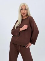 Set din tricot subțire bluză și pantalon cu ștrasuri - imagine 19