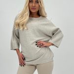 Pulover raglan din tricot rigat