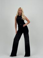 Jeans | Blug negru wide leg cu ștrasuri - imagine 3