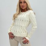 Pulover cu model torsade și ștrasuri