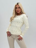 Pulover cu model torsade și ștrasuri