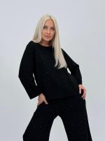 Set din tricot subțire bluză și pantalon cu ștrasuri - imagine 29