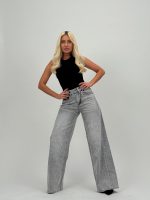 Jeans | Blug wide leg gri cu ștrasuri - imagine 2