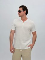 Tricou din in cu guler tunică - imagine 7