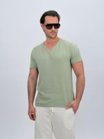 Tricou din in cu decolteu în V și nasturi - imagine 10